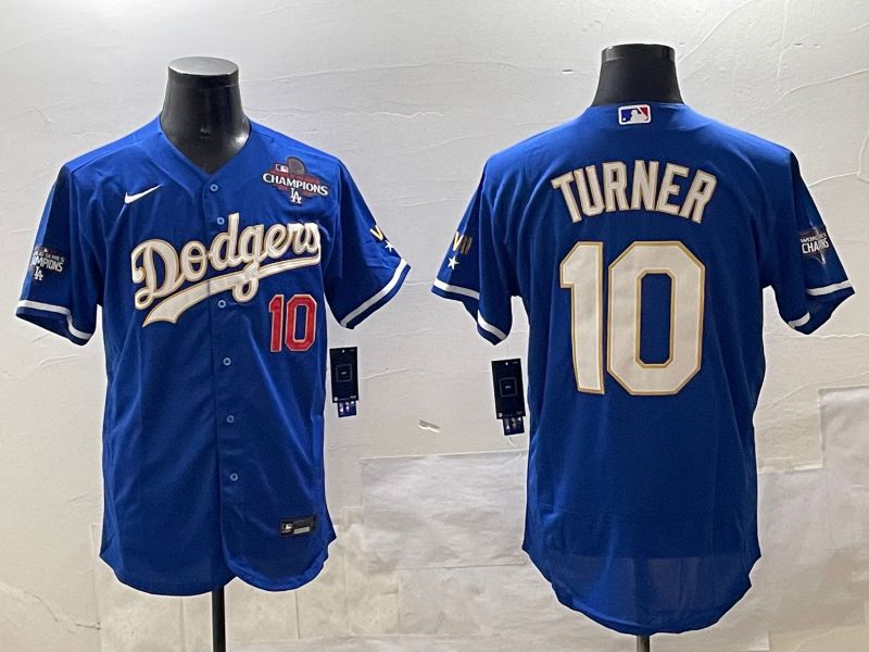 Men Los Angeles Dodgers #10 Turner Blue Gold Elite 2025 Nike MLB Jersey style 7